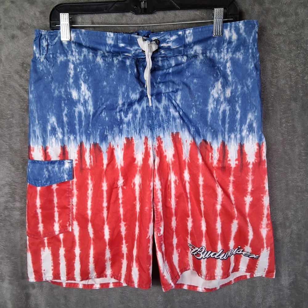 Budweiser Shorts Men Size 32 Red Blue Summer Shorts 4th Of July Swim Trunks